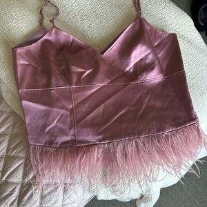 Cinq à Sept Pink Feather Trim Camisole
